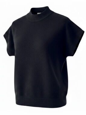 St. John Black Mock Neck Short Sleeve Knit Sweater Size Small